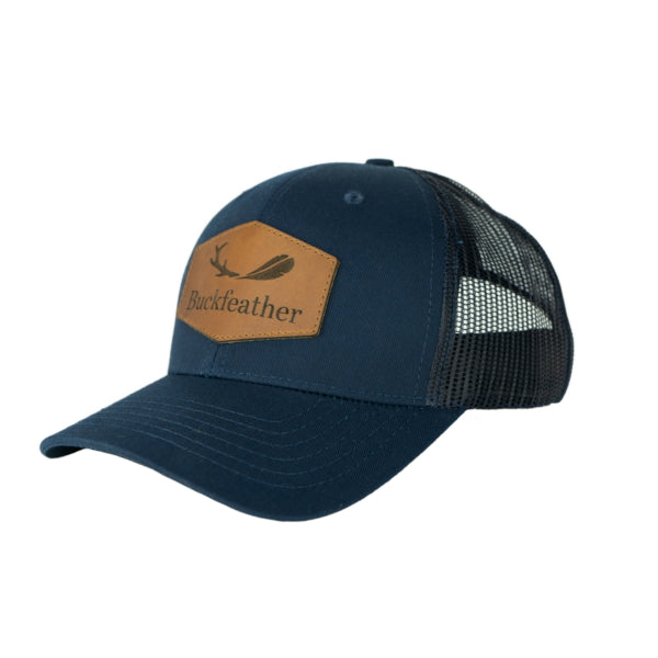 Navy Mesh Hat with Leather Patch